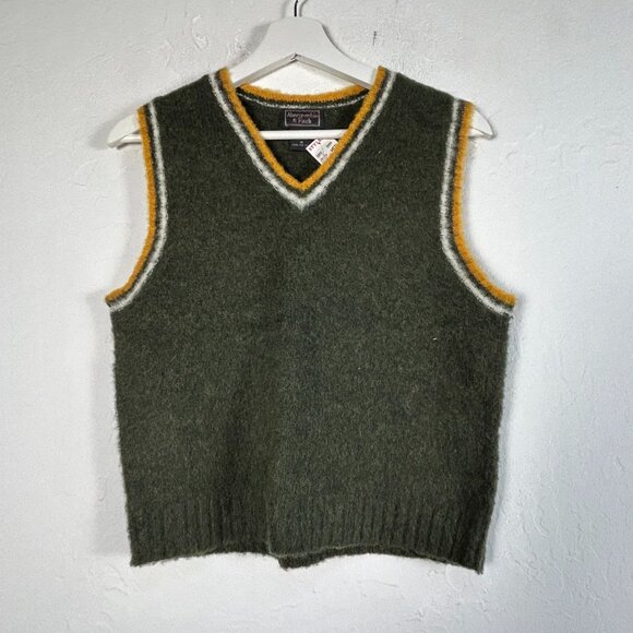Abercrombie & Fitch Sweaters - Abercrombie & Fitch Womens Wool Knit V-Neck Sweater Vest Medium Green/White Trim
